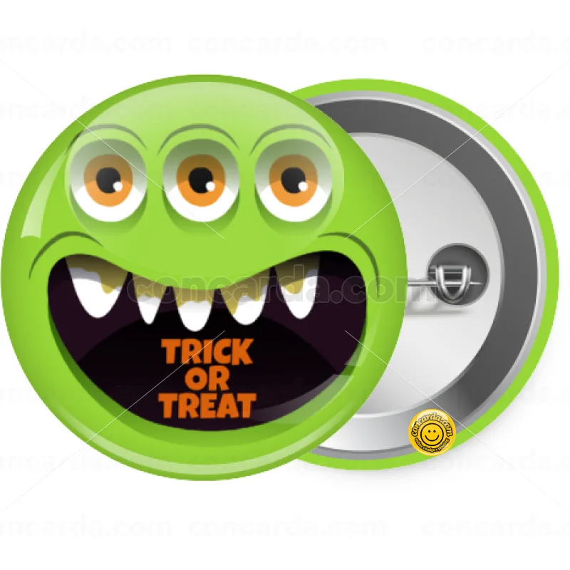 Halloween trick or treat 3 eyes monster — Κονκάρδα Στρογγυλή, Παραμάνα 25mm
