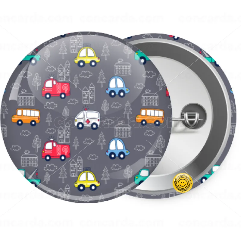 Hand drawn childish set with cars — Κονκάρδα Στρογγυλή, Παραμάνα 25mm